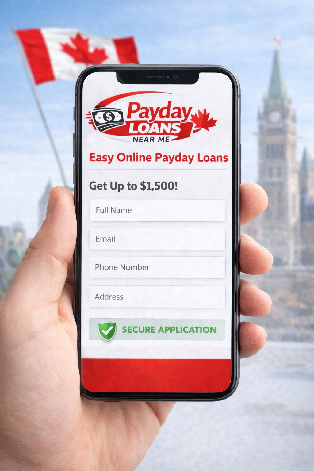 Canadian borrower applying for an online payday loan on a smartphone